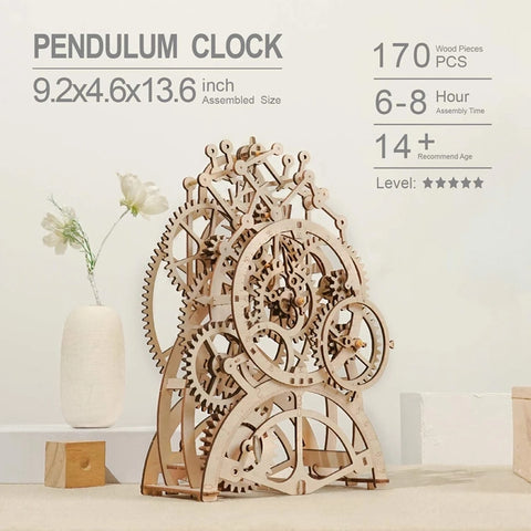 Robotime Rokr Pendulum Clock 170 Pcs 3D Wooden Puzzle Toys Building Block Kits Assembly Gifts For Children Adults Dropshipping